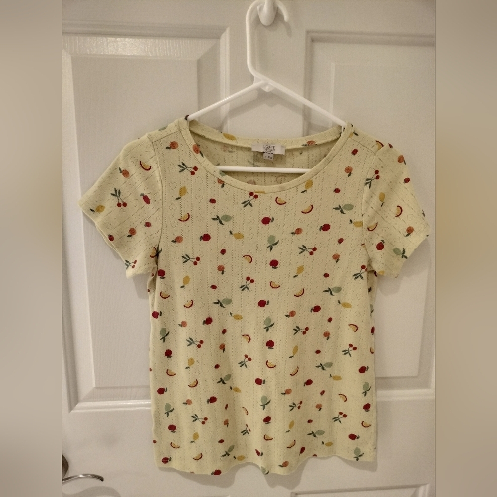 LOFT Outlet Yellow Multicolor Fruit Print Cotton Blend Short Sleeve Sleep Top XS